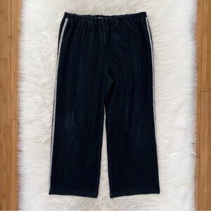 St. John Sport Y2K Black Velour Stripe Logo High Rise Wide Leg Track Pants 00s